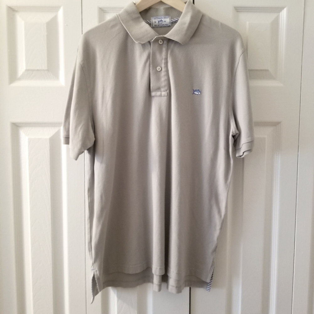 Southern Tide Men's MEDIUM 38 Gray The Skip Jack Short Sleeve Golf Polo Shirt